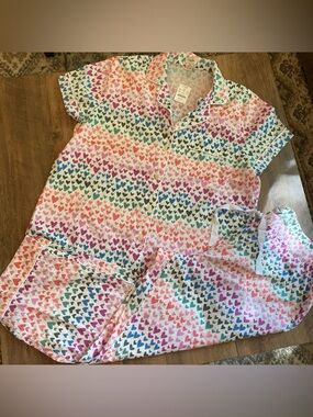 J.Crew • Rainbow Heart Print Cotton Pajama Set NWT • Size XL